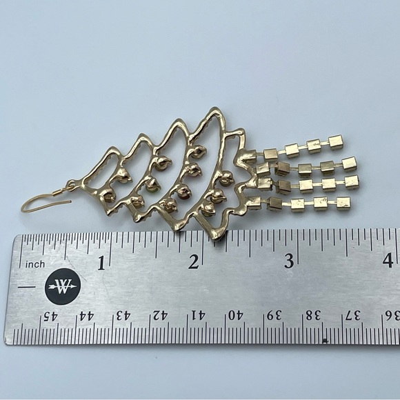 Gold Christmas Tree Chandelier Earrings – Multicolor Rhinestones, Statement - Picture 3 of 8